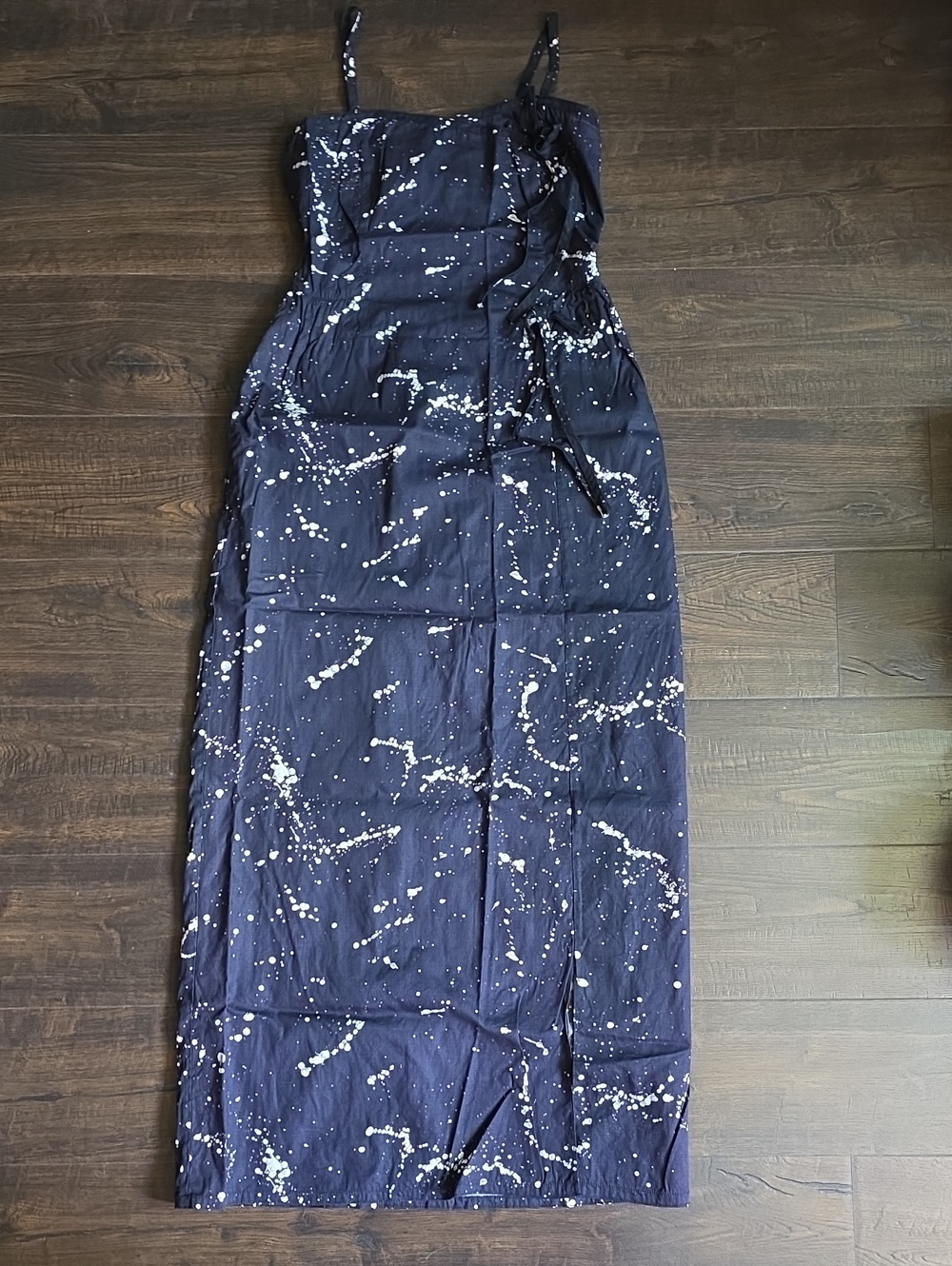 Vintage Women's Navy Blue Splatter Print Maxi Dress
